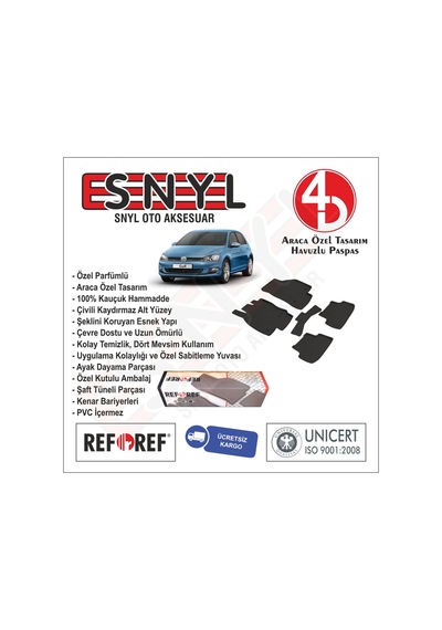 Vw Golf 7 2013 Ve Sonrası Refref 4D Araca Özel Havuzlu Paspas