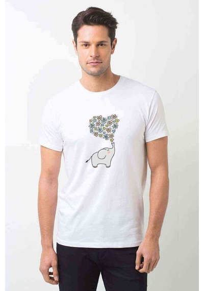Kawaii Baby Elephants 2 Baskılı Beyaz Erkek Tshirt