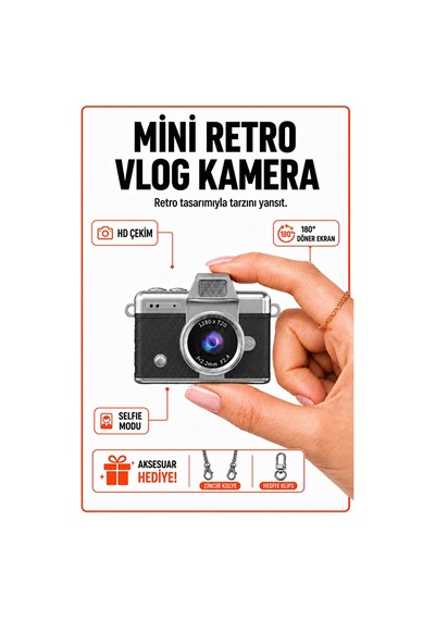 Solvis Mini Dijital Kamera Retro Tasarım Hd Video Selfie Çekim 180 Döndürülebilir Ekran Taşınabilir Kamera