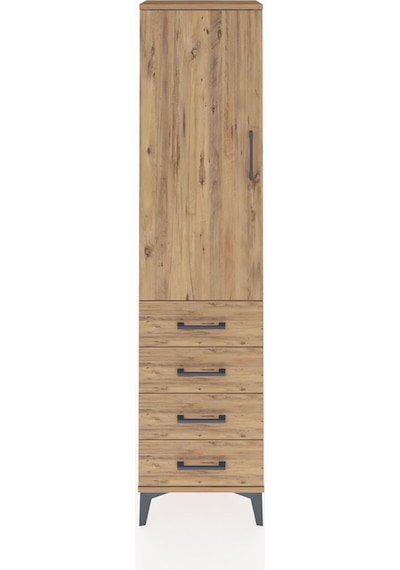 Arges Dolap Tek Raflı 4 Çekmeceli Tek Askılı 44x30x182 Çam-çam Çam