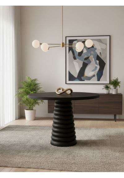 Spirra Yuvarlak Ahşap Yemek Masası 120x120 Siyah