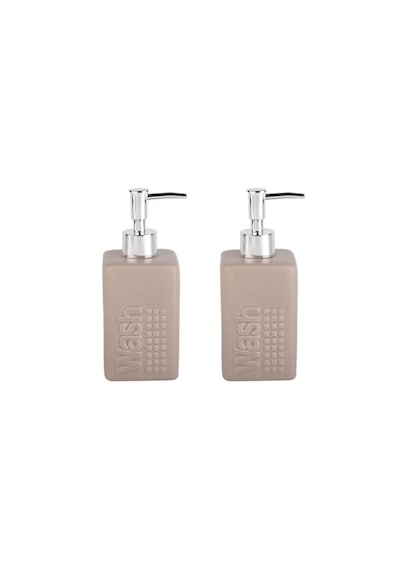 Banyo Seti Seramik Sıvı Sabunluk 2 Adet Bej Modern 7x7x17cm 300ml Bej
