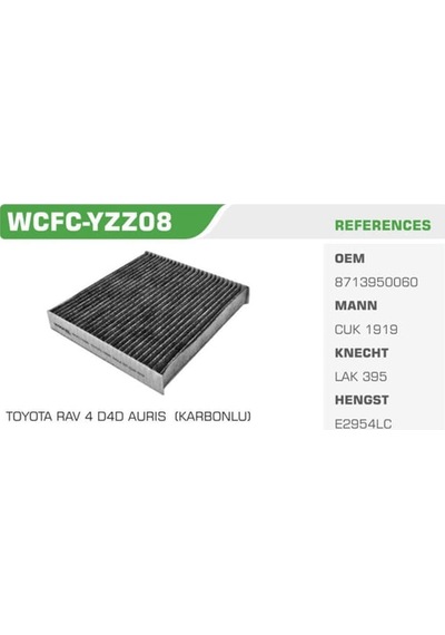 WINKEL WCFC-YZZ08 Polen Filtresi Corolla Uyumlu 07-11 Auris 07-11 Yaris 06-11 Rav4 06-11 LandCruiser 08- Hilux 08- / Range Rover 12-