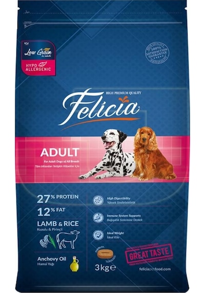 Felicia Düşük Tahıllı Kuzu Etli Yetişkin Köpek Maması 3 KG