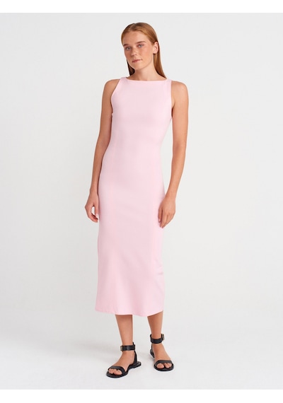 Dilvin 91099 Vücuda Oturan Midi Elbise-toz Pembe Toz Pembe