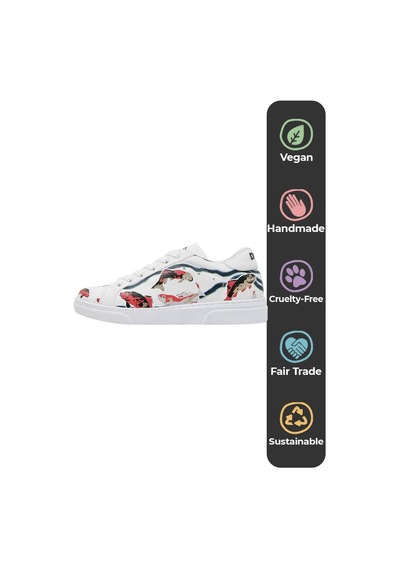 Kadın Vegan Deri Beyaz Sneakers - Koi World Tasarım Çok Renkli
