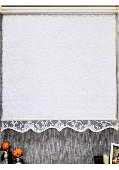 Bbb Simli Damask Desenli Çift Mekanizmalı Tül Stor Perde Ekru Mt1018s Ekru