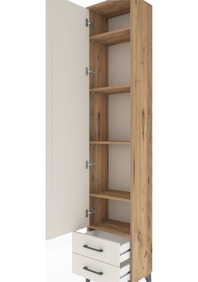 Arges Dolap 5 Raflı 2 Çekmeceli Tek Kapaklı 44x30x221 Çam-aytaşı Çam