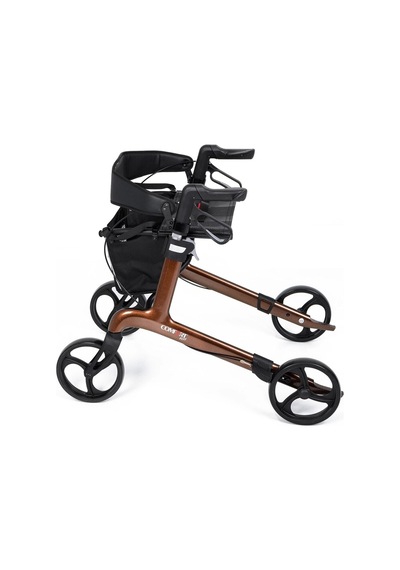 Rolatör Yürüteç Kahverengi Carbon Fiber Şase, Katlanabilir Oturaklı Sepetli Spirit X4