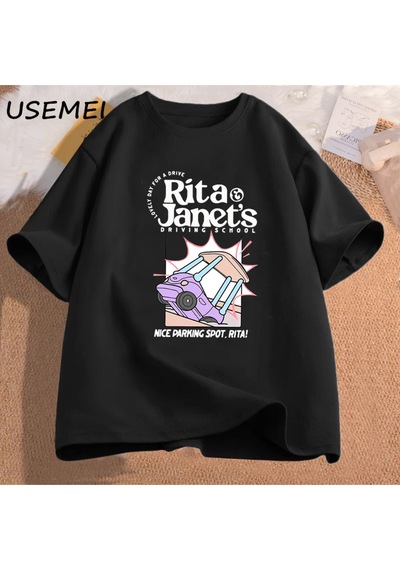 Flood Of Style Rita Ve Janet'in Sürüş Okul T Shirt Kadın Erkek Komik Grpahic T Shirt Geri Okul Tee Ka Siyah