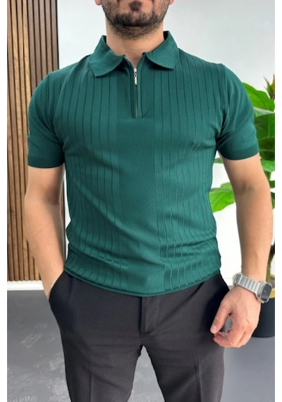 Erkek Çizgi Desenli Polo Yaka Yeşil Edw458 Yeşil
