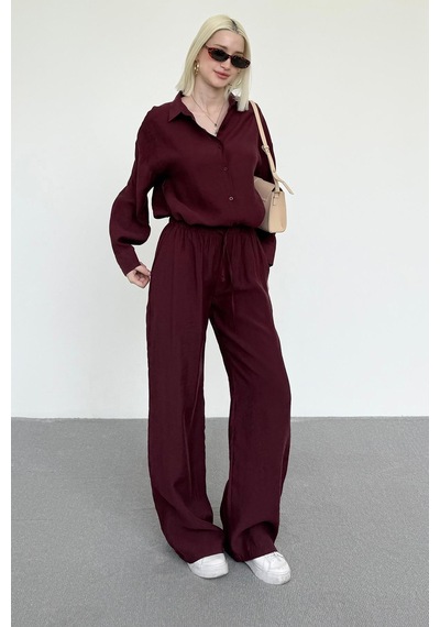 Madmext Bordo Basic Kadın Gömlek Pantolon İkili Takım Mg2352 Bordo