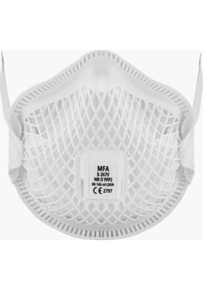Mfa S-267v Premium Ffp2 Nr D Ventilli Beyaz Maske Plastik Kafesli, Klipssiz Konik Tasarım