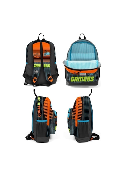 Coral High Kids Erkek Çocuk Gamer Desenli 3 Lü Okul Çanta Seti Gri Turuncu
