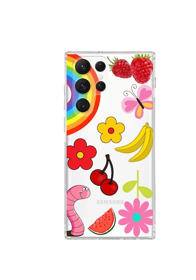 Samsung Galaxy S22 Ultra İle Uyumlu 1mm Slim Fit Water Color 5 Baskılı Şeffaf Kılıf Şeffaf