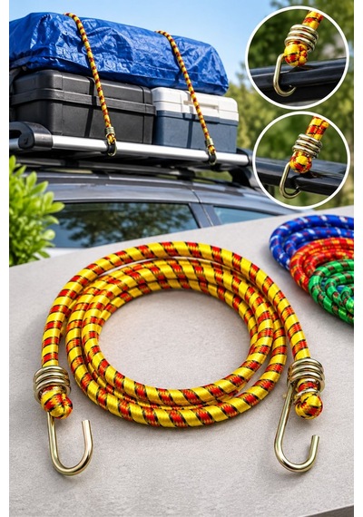 Bagaj Lastiği 1,2 Metre 10 Mm Çelik Kancalı Esnek Yük Sabitleme Lastiği - Mavi