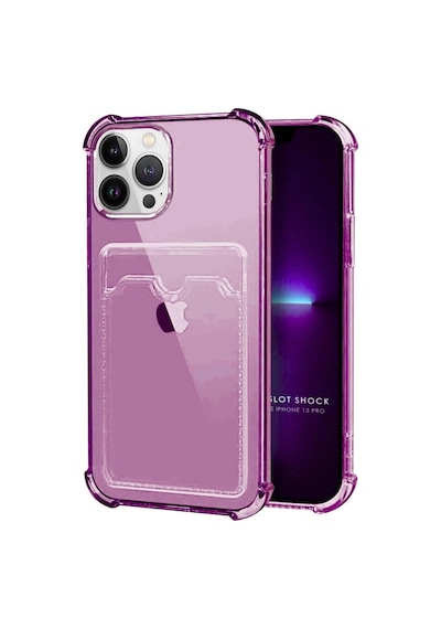Apple Uyumlu iPhone 13 Pro Kılıf Darbe Emici Köşe Korumalı Kartlıklı Cüzdanlı Silikon Kapak Mürdüm