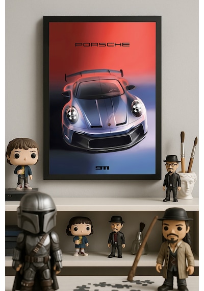 Porsche 992 Gt3 Siyah Ahşap Çerçeveli Poster, Dekoratif Araba Duvar Tablosu