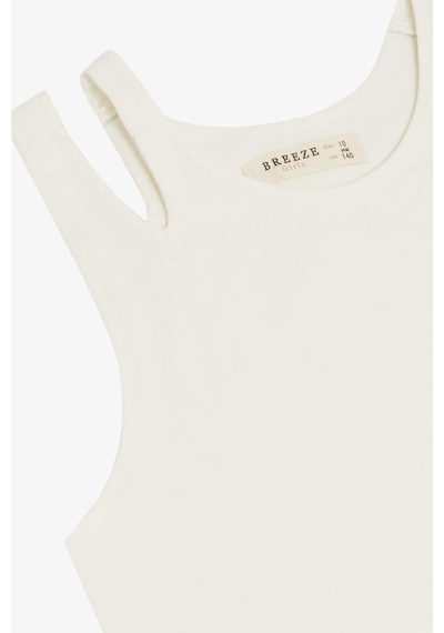Breeze Kız Çocuk Crop Tişört Çift Askı Omuz Detaylı 9-16 Yaş, Ekru-ekru Ekru