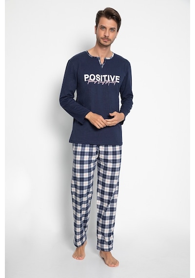 Vıshenka Erkek %100 Pamuk Lacivert Renk Ekose Baskılı Pijama Takı Lacivert