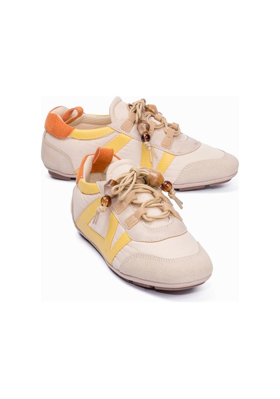 Mubiano Kadın Sneaker Sarı Detaylı Lastik Bağcıklı Günlük Spor Ayakkabı Zinya Bej Bej/sarı