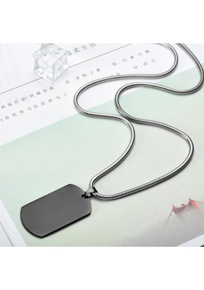 Chavin Büyük Parlak Siyah Dogtag Asker Künyesi Çelik Kolye Ds68Sy (478258024)