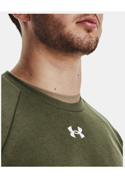 Under Armour Erkek UA Rival Fleece Bisiklet Yaka 1379755-390 Yeşil - Beyaz
