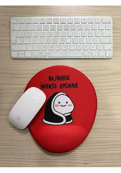 Oval Mouse Pad, Kırmızı Renk Ve Bilek Desteği İle