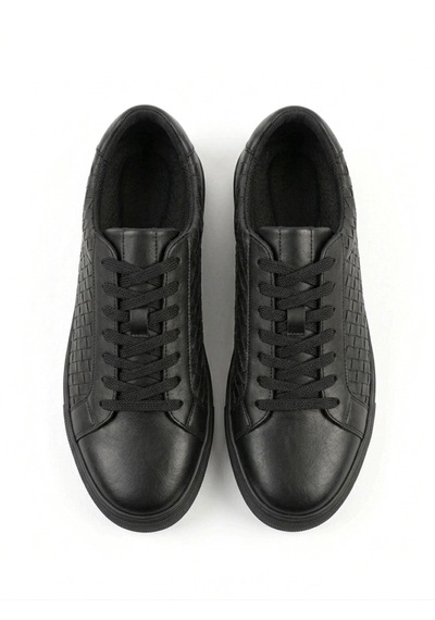 Growish Gd0111 Hakiki Deri Yüksek Taban Modern Örgü Desen Yüksek Eva Taban Siyah Sneaker Ayakkabı Siyah - Siyah