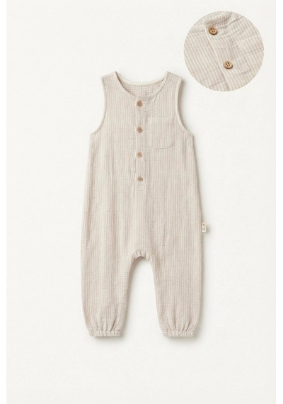 Tiffany Baby & Kids Tiffany Baby Bebek Lycra Theme Müslin Düğmeli Uzun Tulum Bej 2602