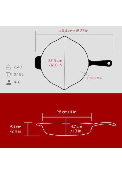 Lava Döküm Yuvarlak Izgara Tava Döküm Demir Yekpare Saplı Çap Ø 28cm.bordo Bordo