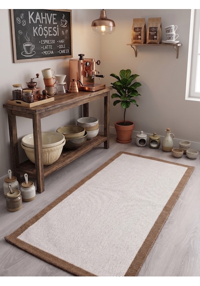 My Evilla Vektör Sisal Halı Kaymaz Taban Silinebilir Yıkanabilir Modern Salon Mutfak Koridor Halısı Beyaz Jüt Bej