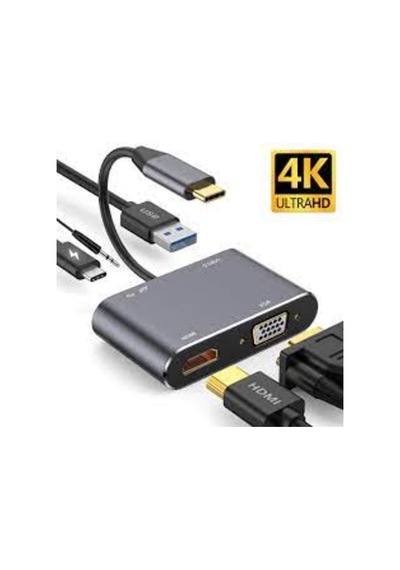 Hc-11 Apple Uyumlu MacBook Type-C To Usb 3.0 1080P 4K Hdmı Vga Pd Aux