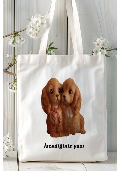 Art Hediye Spaniel Köpek Baskılı Omuz Çanta Kişiye Özel Model 17 Çok Renkli