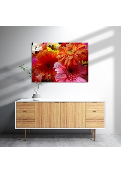 Cakasepetim Gerbera Çiçekleri Turunculu Pembeli Ahşap Mdf Tablo