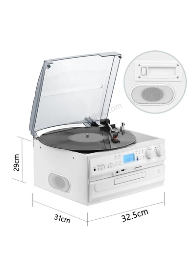 Beyaz Nostaljik Pikap Cd Çalar Bluetoothlu Kumandalı Radyo Mp3 Usb 33-45-78 Lik Plaklar 1 Adet