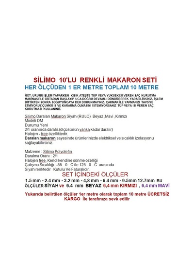 Isıyla Daralan Makaron Kablo Seti Kablo Tamir 10 Lu Renkli Set