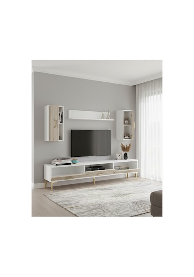 Tvr1832btg Slim Tv Ünitesi Takımı Beyaz-traverten-gold 180cm