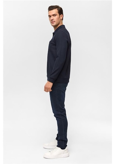 SÜVARİ Lacivert Regular Düz Polo Yaka Sweatshirt Lacivert