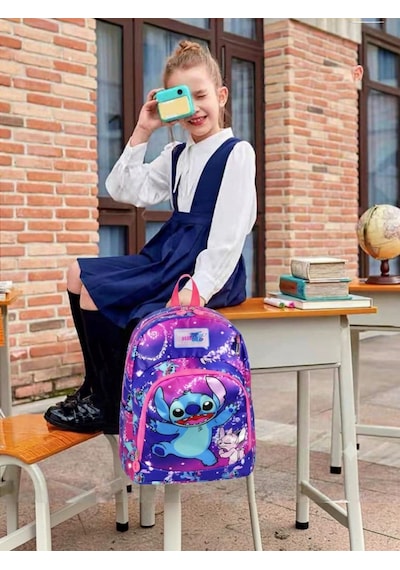 Anaokulu Kreş Günlük Kullanım Kız Çocuk Sırt Çantası Su Geçirmez Suluklu 2 Bölmeli Okul Öncesi Pembe Mavi - Anaokulu
