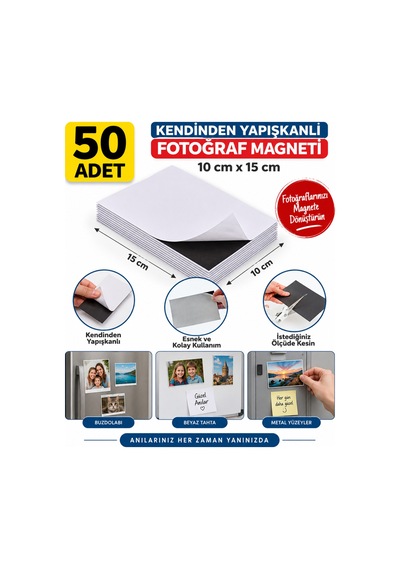 50 Adet Kendinden Yapışkanlı Fotoğraf Magneti 10x15 Cm Kesilebilir Levha Mıknatıs