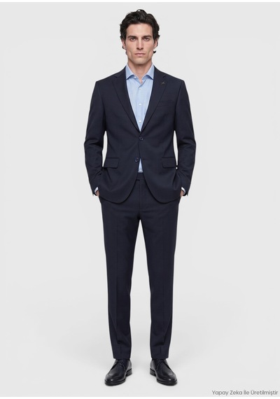 Ramsey Lacivert Düz Modern Fit Yün Karışımlı Takım Elbise