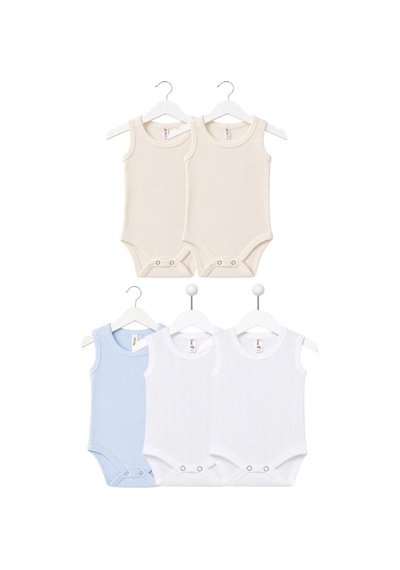 H&c Coolboy H&c 5'li %100 Pamuk Desenli Jakarlı Kolsuz Bebek Body Zıbın 2 Krem- 1 Mavi- 2 Baklava Desenli