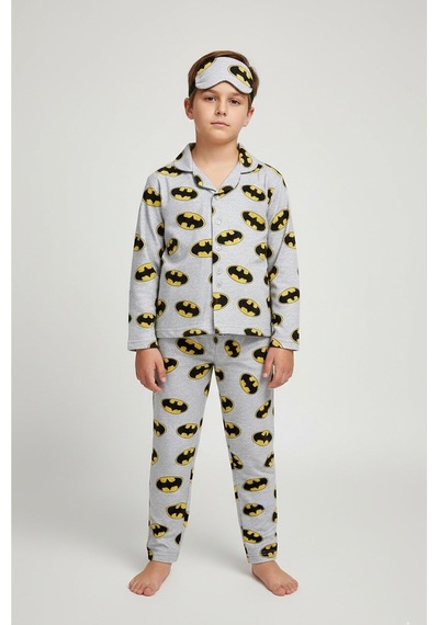 Beka Kids Erkek Çocuk Önden Düğmeli Karakter Desenli Pijama Takımı - Göz Bantlı Gri