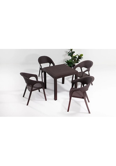 Garden Masa Takımı 1 Masa + 4 Sandalye Kahve Bahçe Balkon Teras Kahve