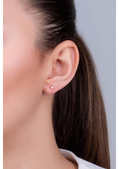 Zirkon Taşlı 2 Mm 18 Ayar Beyaz Altın Kaplama Unisex Gümüş Tektaş Küpe Beyaz