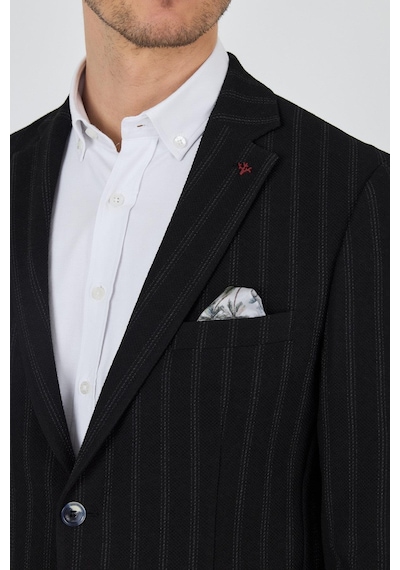 İmza Siyah Mono Yaka Gofreli Esnek 6 Drop Slim Fit Casual Ceket 1002250126 Siyah