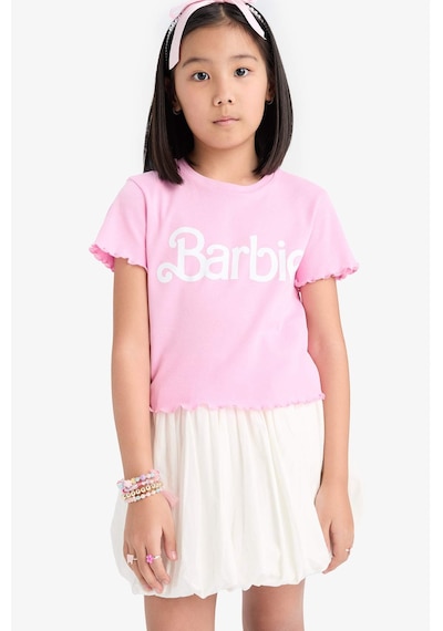 DeFacto Kız Çocuk Barbie Fitted Bisiklet Yaka Ribana Kısa Kollu Tişört E2614A825SMPN666 Pembe