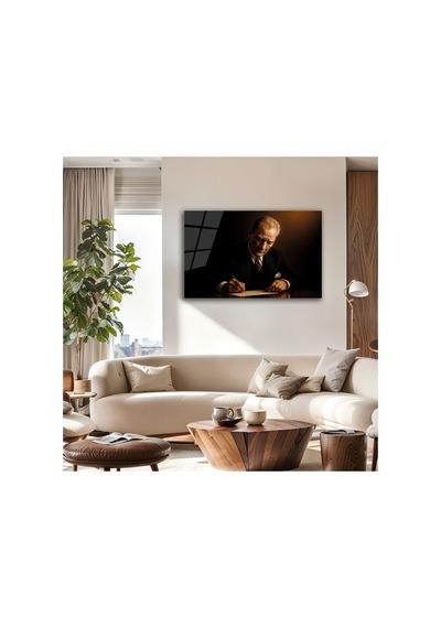 Atatürk İmza Anı Cam Tablo Modern Dekoratif Duvar Tablosu 4mm Temperli Cam