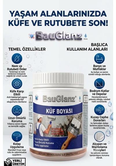 Bauglanz Profesyonel Anti-mold Küf Ve Rutubet Önleyici Boya 1.5 KG
